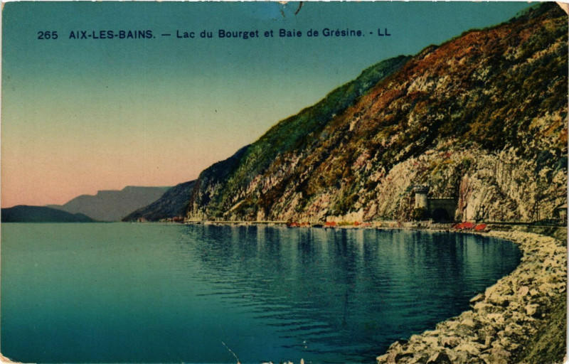 Carte postale ancienne Aix-les-Bains - Lac du Bourget et Baie de Gresine à Aix-les-Bains