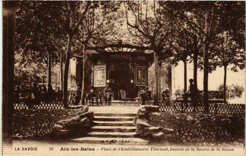 Carte postale ancienne Aix-les-Bains - Place de l'Etabl. Thermal buvette de la... à Aix-les-Bains