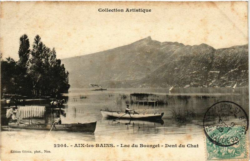 Carte postale ancienne Aix-les-Bains - Lac du Bourget - Dent du Chat à Aix-les-Bains
