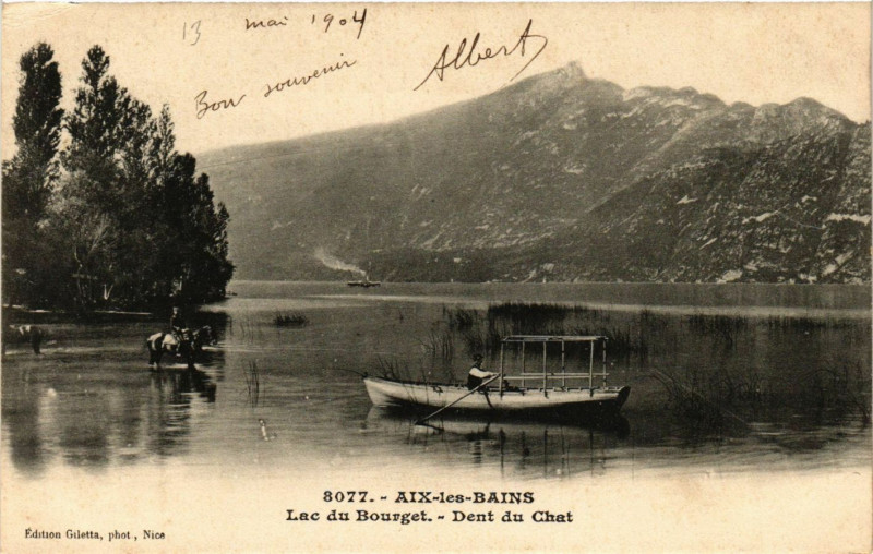 Carte postale ancienne Aix-les-Bains - Lac du Bourget - Dent du Chat à Aix-les-Bains