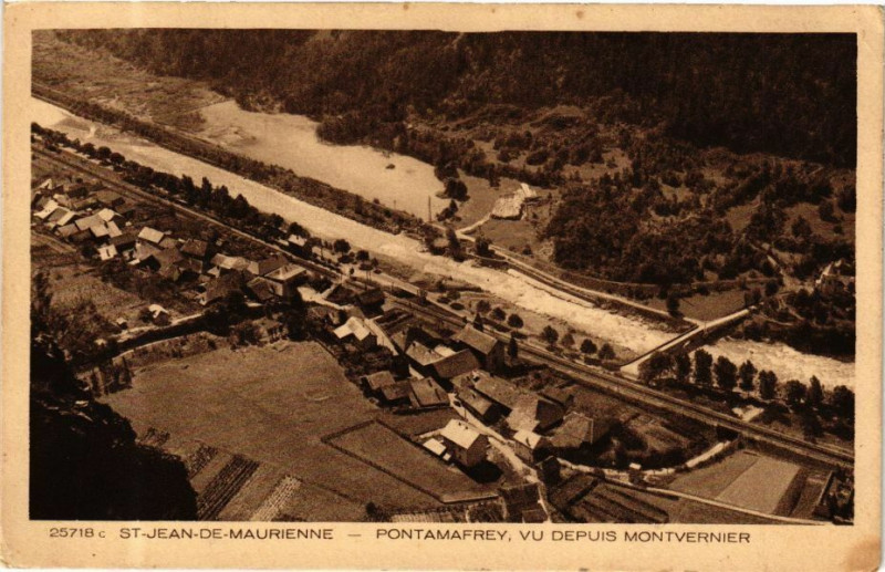 Carte postale ancienne St-Jean-de-Maurienne - Pontamafrey vu depuis Montvernier à Montvernier