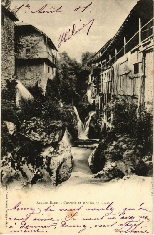 Carte postale ancienne Aix-les-Bains - Cascade et Moulin de Gresy à Aix-les-Bains