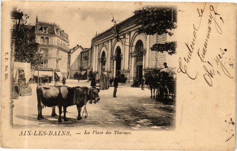 Carte postale ancienne Aix-les-Bains - La Place des Thermes à Aix-les-Bains
