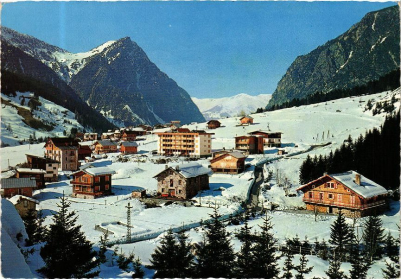 Carte postale ancienne Pralognan-la-Vanoise - Village des Granges et Pointe à Pralognan-la-Vanoise