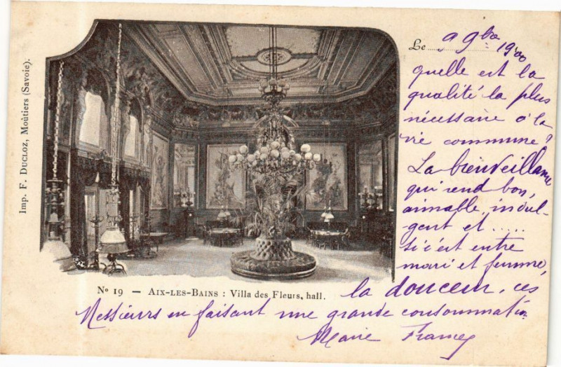 Carte postale ancienne Aix-les-Bains - Villa des Fleurs hall à Aix-les-Bains