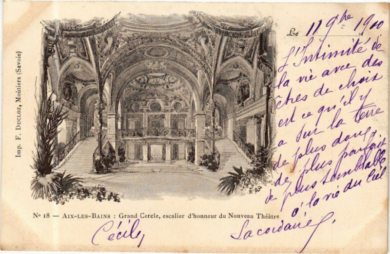 Carte postale ancienne Aix-les-Bains - Grand Cercle escalier d'honneur du Nouveau Theatre à Aix-les-Bains