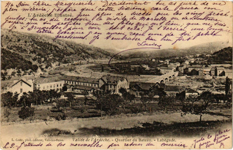 Carte postale ancienne Vallée se l'Ardéche Quartier du Bateau Labegude à Labégude