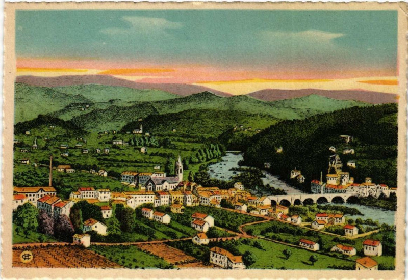 Carte postale ancienne Aubenas Quartier du Pont d'Aubenas et Vallée de l'Ardeche à Aubenas