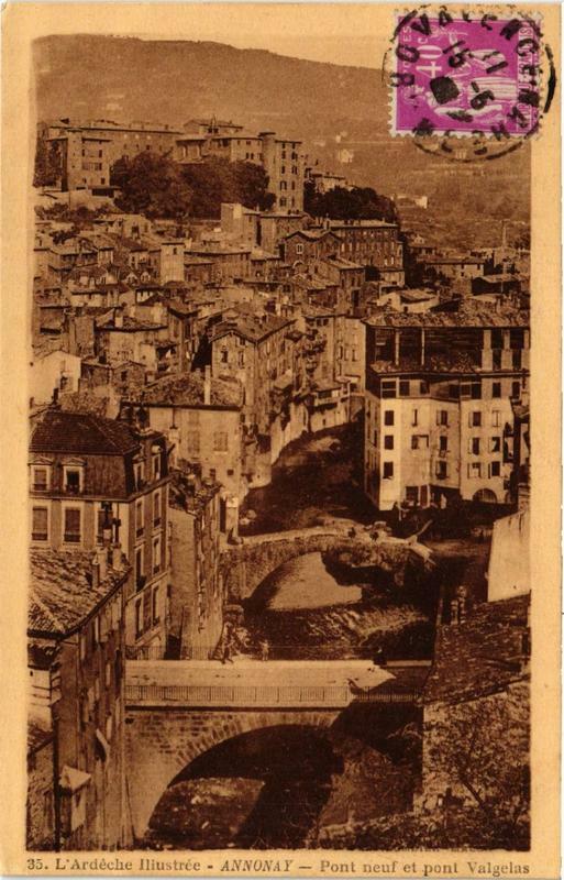 Carte postale ancienne Annonay Pont neuf et pont Valgelas à Annonay