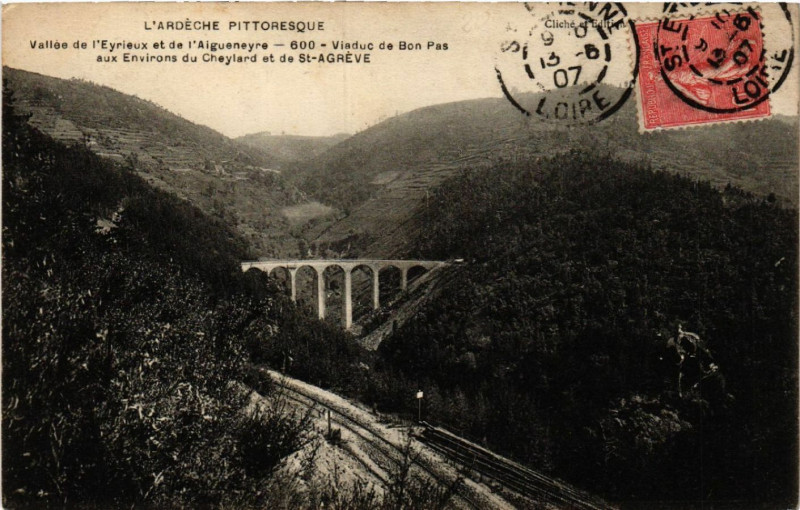 Carte postale ancienne Vallée de l'Eyrieux et de l'Aigueneyre - Viaduc de Bon Pas