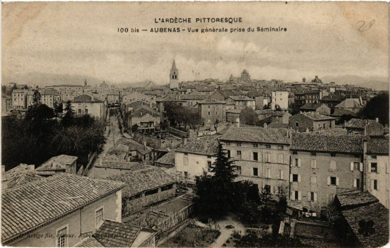 Carte postale ancienne Aubenas - Vue générale prise du Seminaire à Aubenas