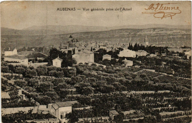 Carte postale ancienne Aubenas - Vue générale prise de l'Azuel à Aubenas
