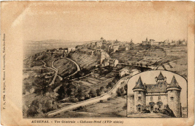 Carte postale ancienne Aubenas - Vue générale - Chateau Neuf à Aubenas