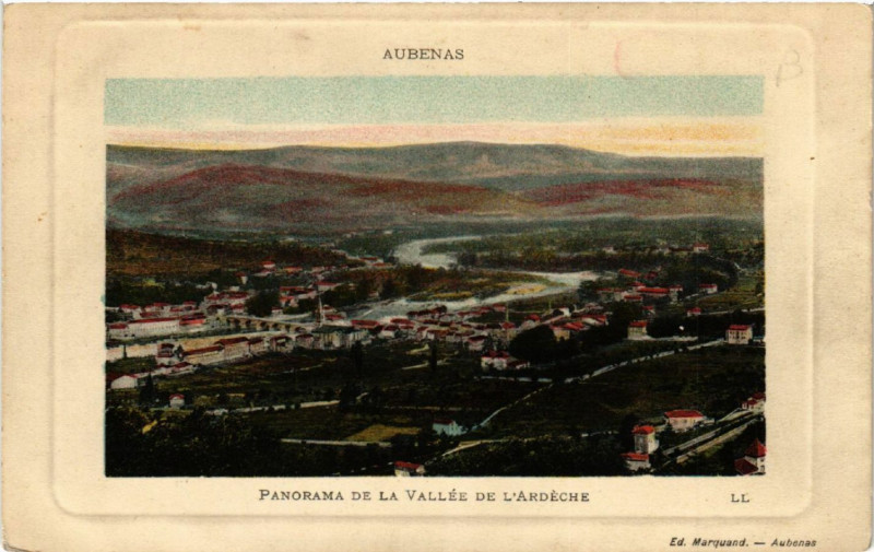 Carte postale ancienne Aubenas - Panorama de la Vallée de L'Ardeche à Aubenas