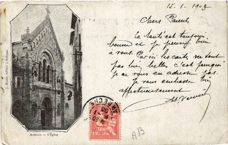 Carte postale ancienne Aubenas - L'Eglise à Aubenas