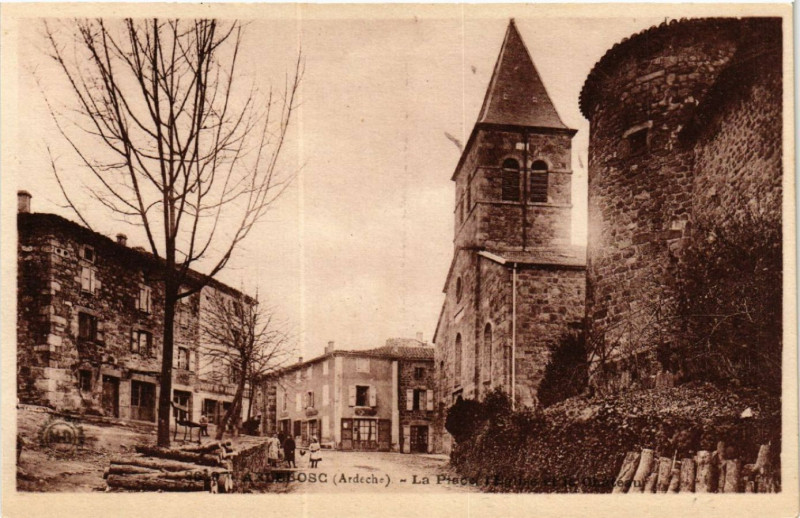 Carte postale ancienne Arlebosc - La Place l'Eglise et le Chateau à Arlebosc