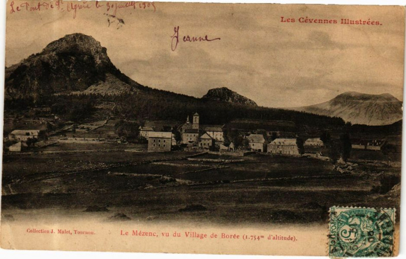 Carte postale ancienne Le Mézenc, vu du Village de Borée à Borée
