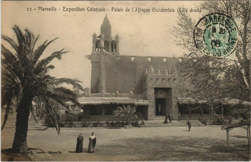 Carte postale ancienne Marseille Expo 22 Palais de l'Afrique Occidentale à Marseille