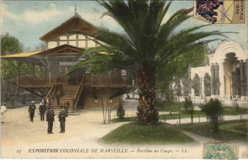 Carte postale ancienne Marseille Expo 27 Pavillon du Congo à Marseille