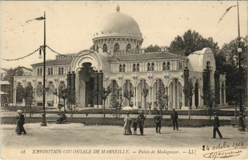 Carte postale ancienne Marseille Expo 18 Palais de Madagascar à Marseille