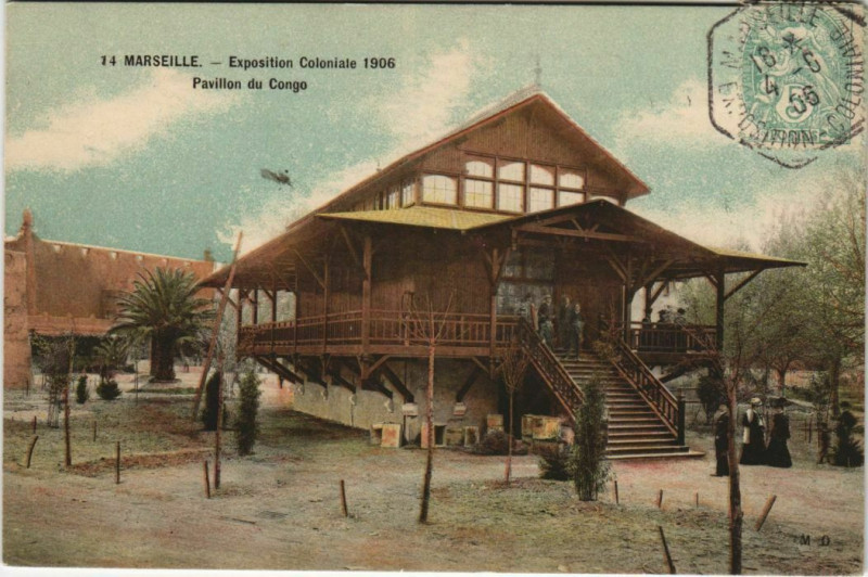 Carte postale ancienne Marseille Expo 1906 Pavillon du Congo à Marseille