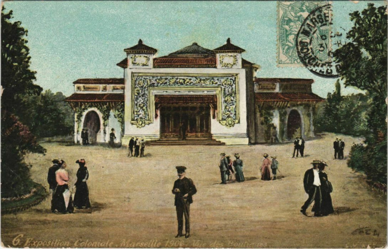 Carte postale ancienne Marseille Expo 1906 Vue des Boutiques à Marseille