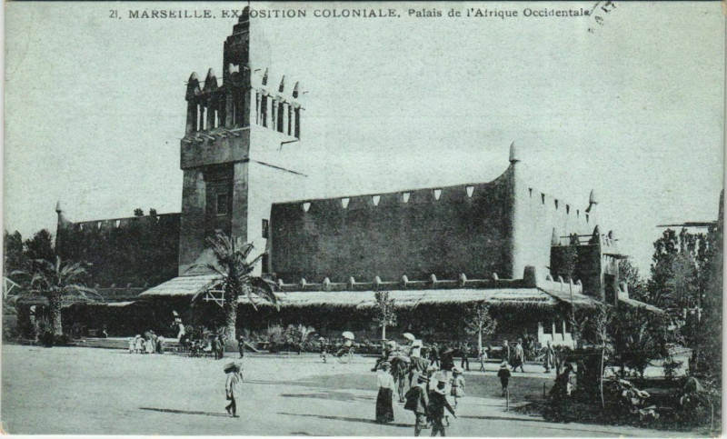 Carte postale ancienne Marseille Expo 21 Palais de l'Afrique Occidentale à Marseille