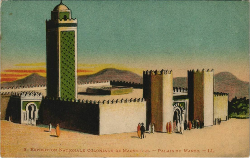 Carte postale ancienne Marseille Expo 3 Palais du Maroc à Marseille
