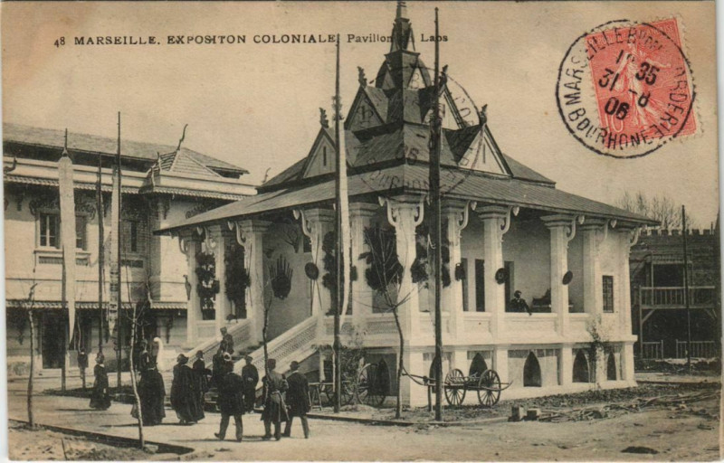 Carte postale ancienne Marseille Expo 48 Pavillon du Laos à Marseille