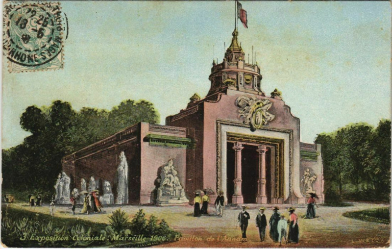 Carte postale ancienne Marseille Expo 1906 Pavillon de l'Annam à Marseille