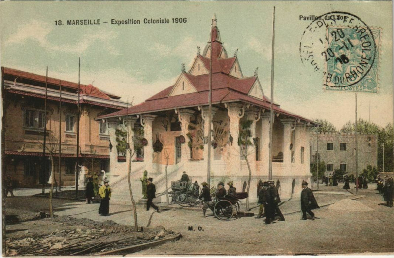 Carte postale ancienne Marseille Expo 1906 Pavillon du Lios à Marseille