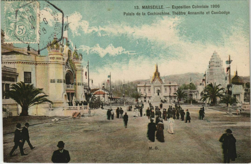 Carte postale ancienne Marseille Expo 13 Palais de la Cochinchine - Theatre Annamite à Marseille
