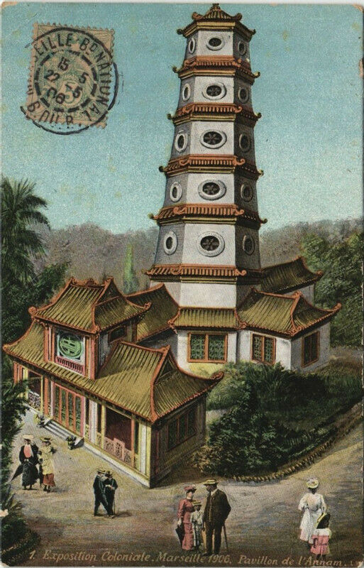 Carte postale ancienne Marseille Expo 1906 Pavillon de l'Annam à Marseille