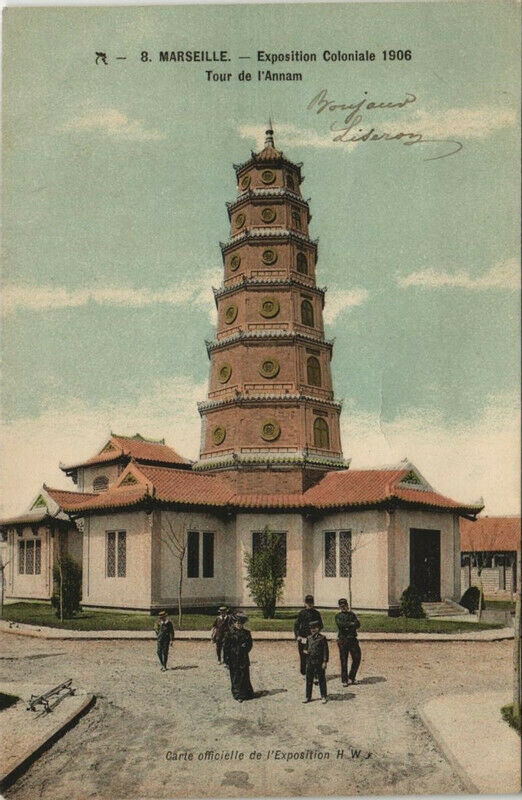 Carte postale ancienne Marseille Expo 8 Tour de l'Annam à Marseille