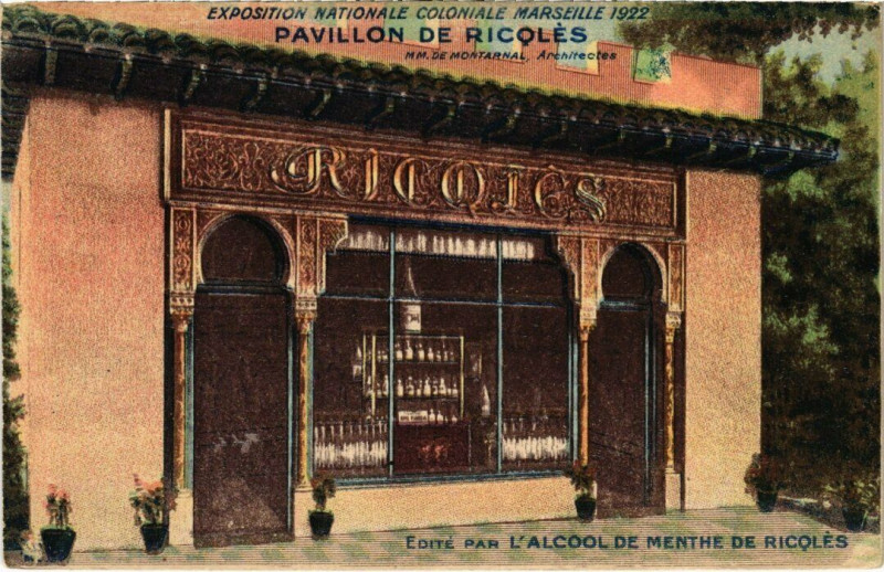 Carte postale ancienne Exposition Nationale Coloniale 1922 - Pavillon de Ricqlès à Marseille