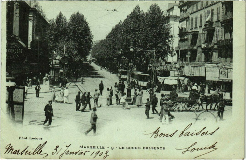 Carte postale ancienne Marseille - Le Cours Belsunce à Marseille