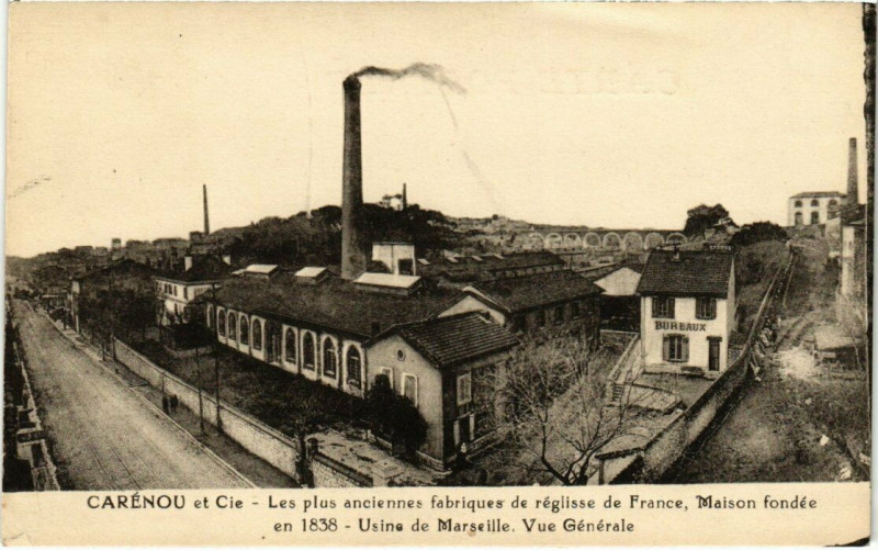 Carte postale ancienne Marseille Carenou et Cie Les plus anicennec fabriques de reglisse à Marseille