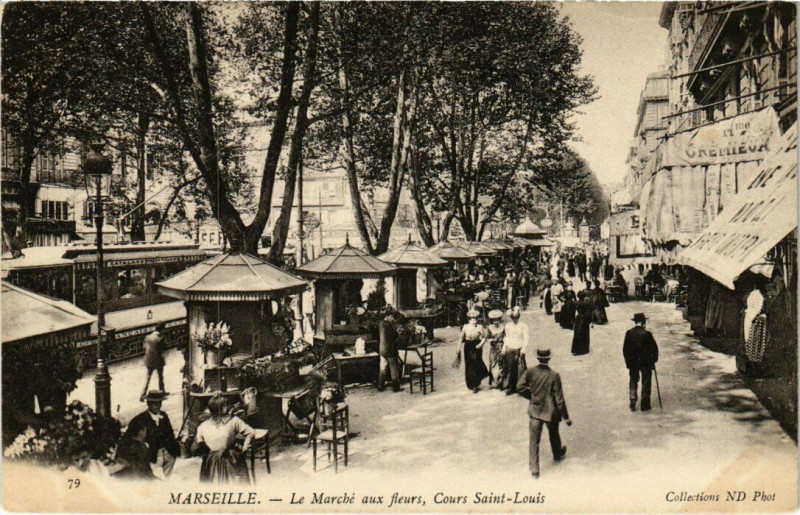 Carte postale ancienne Marseille - Le Marche aux fleurs, Cours Saint-Louis à Marseille
