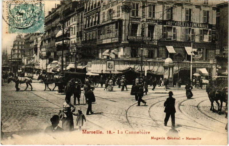 Carte postale ancienne Marseille - La Cannebiere à Marseille