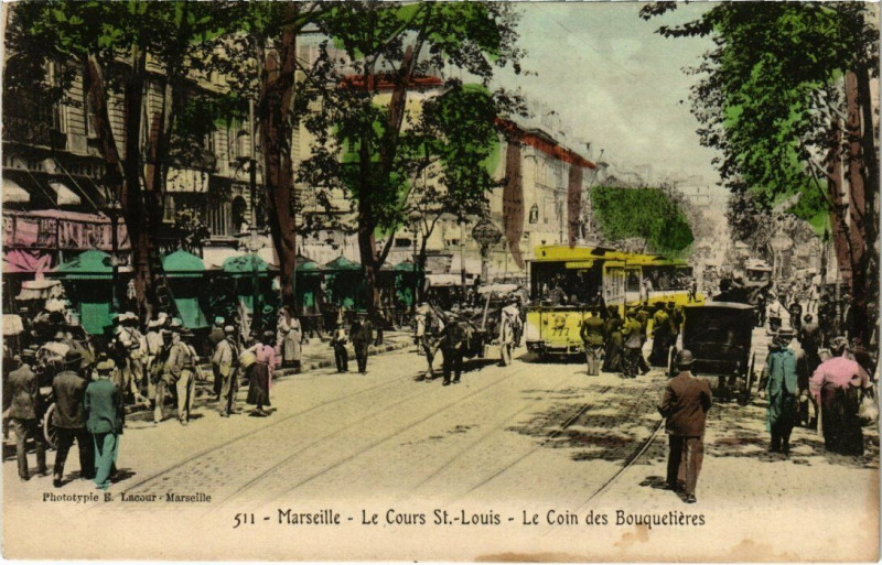Carte postale ancienne Marseille - Le Cours Saint-Louis - Le Coin des Bouquetieres à Marseille