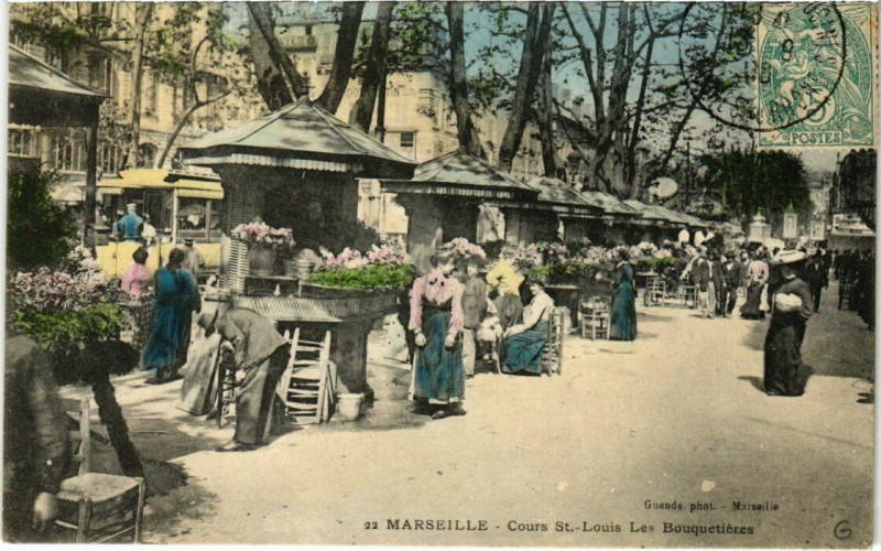 Carte postale ancienne Marseille - Cours Saint-Louis - Les Bouquetieres à Marseille
