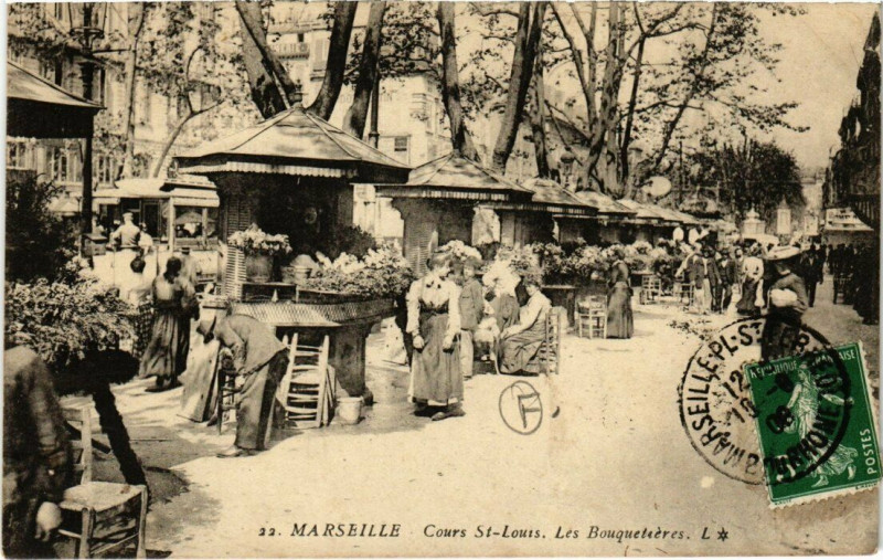 Carte postale ancienne Marseille - Cours St-Louis Les Bouquetieres à Marseille