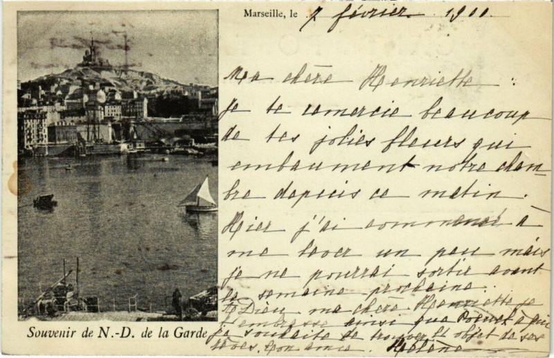 Carte postale ancienne Marseille - Souvenir de N.-D. de la Garde à Marseille
