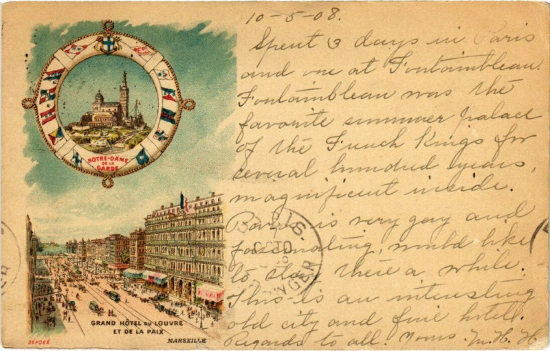 Carte postale ancienne Marseille - Grand Hotel au Louvre et de La Paix à Marseille
