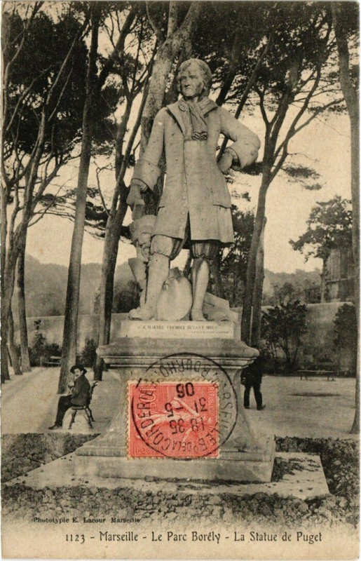 Carte postale ancienne Marseille - Le Parc Borely La Statue de Puget à Marseille