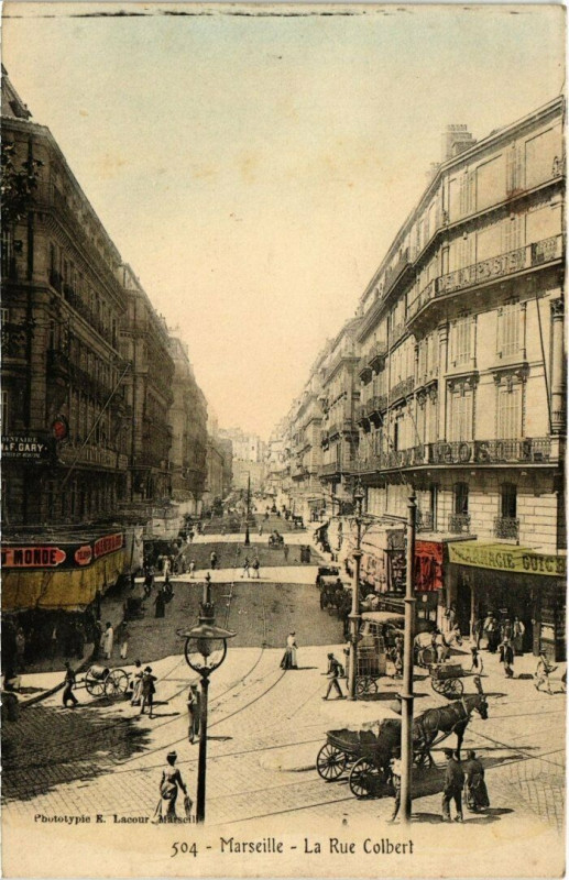 Carte postale ancienne Marseille - La Rue Colbert à Marseille