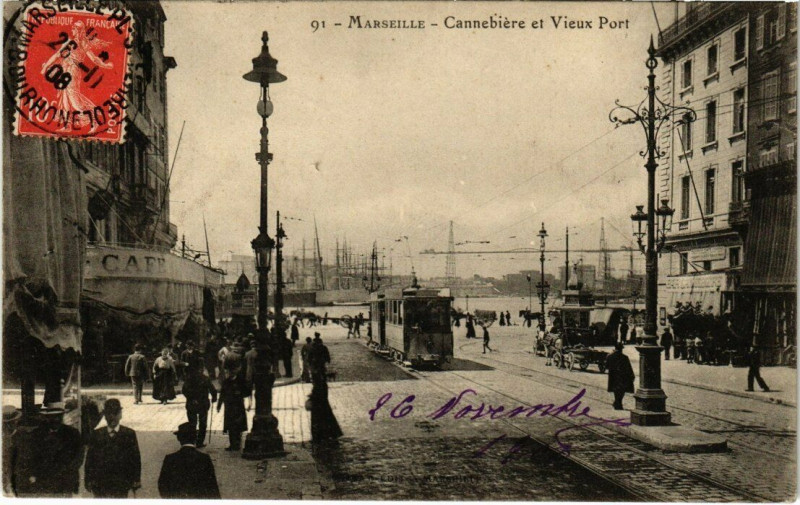 Carte postale ancienne Marseille Cannebiere et Vieux Port à Marseille