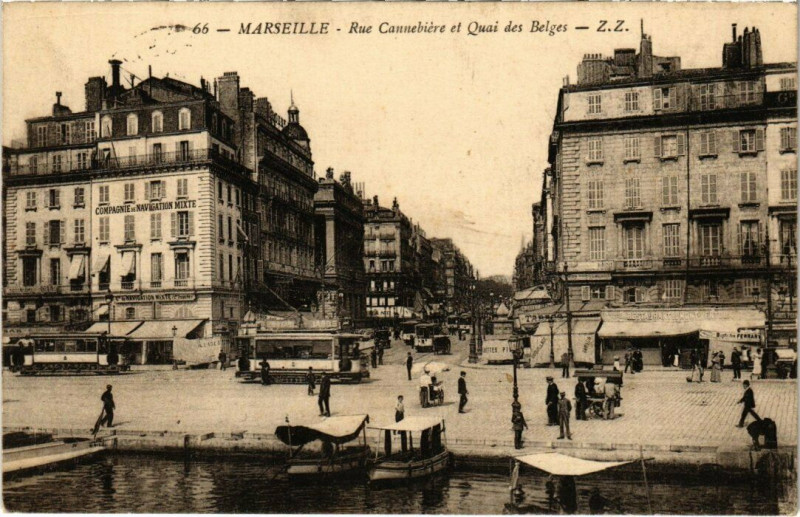 Carte postale ancienne Marseille Rue Cannebiere et Quai des Belges à Marseille
