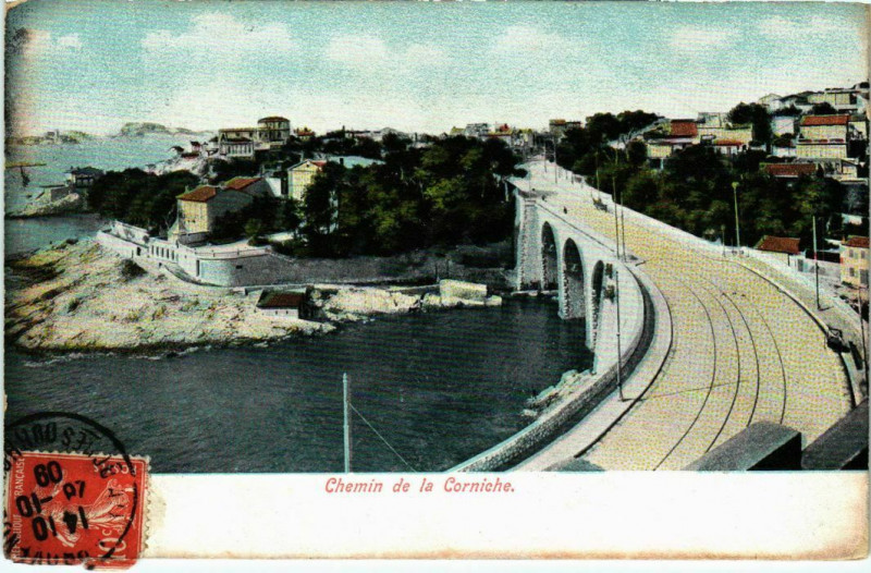 Carte postale ancienne Marseille Chemin de la Corniche à Marseille