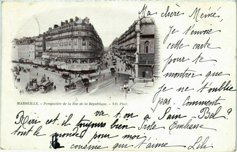 Carte postale ancienne Marseille Perspective de la Rue de la Republique à Marseille